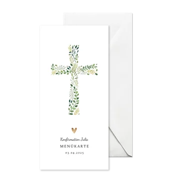 Menükarte zur Konfirmation botanisches Kreuz
